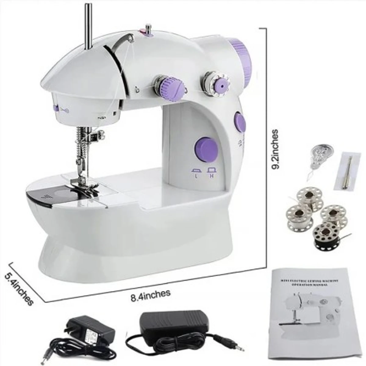 8 In 1 Mini Sewing Machine - Dual Speed Portable Mini Electric Pedal Double Threads Rewind Swing Machine